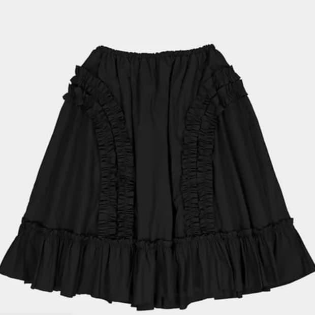 생긴스튜디오 밴딩 러플 나일론 스커트 블랙