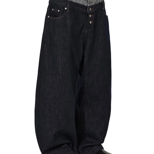 LAYERED WAIST WIDE VOLUME PANTS - INDIGO