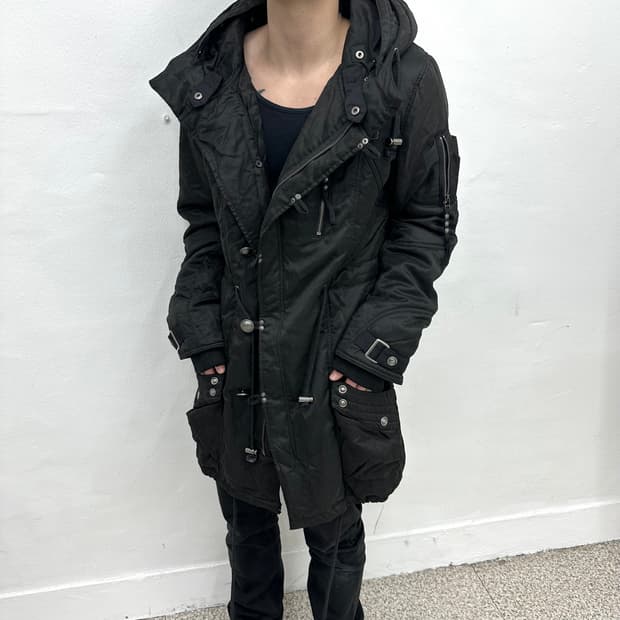 Black buckle detail hood jacket