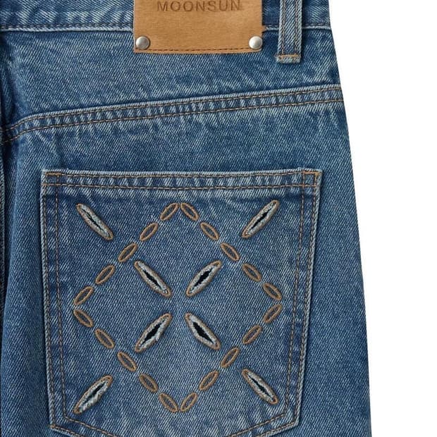 (L) 문선 아가일 홀 포켓 스트레이트 팬츠 인디고 미디움 워시