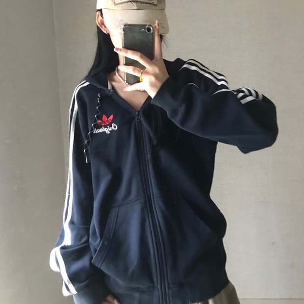 아디다스 블랙 삼선 후드집업