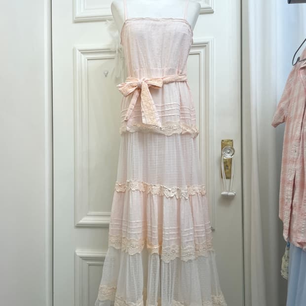 coral dot lace belt point cotton long op