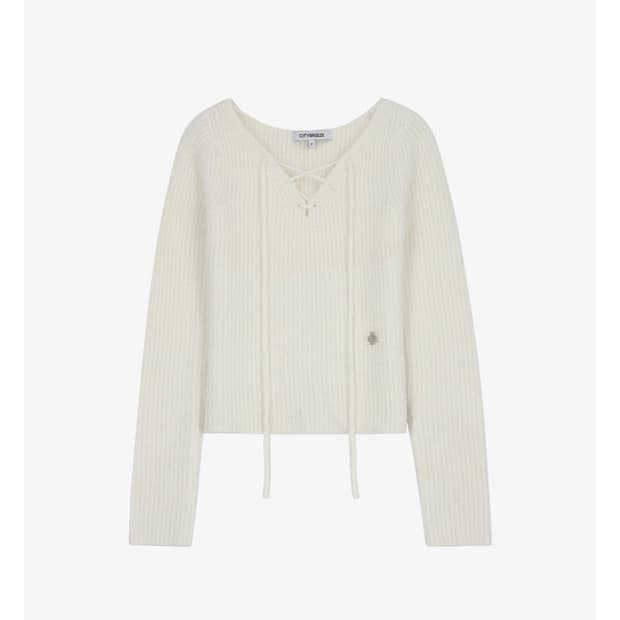 시티브리즈 부클 웨스턴 레이스업 니트_IVORY