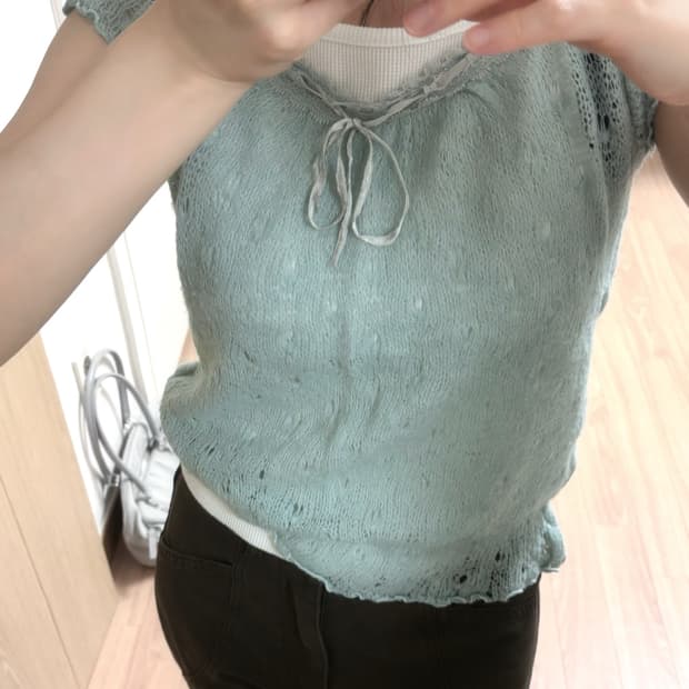 Light Blue Bow Detail Summer Knit Top