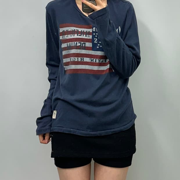 타미힐피거 성조기 네이비 롱슬리브 긴팔티