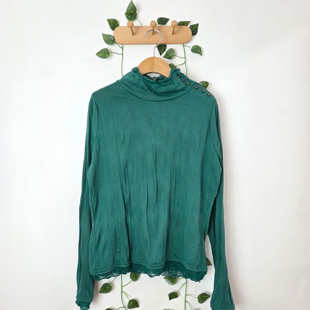 청록 도트 목폴라 슬리브