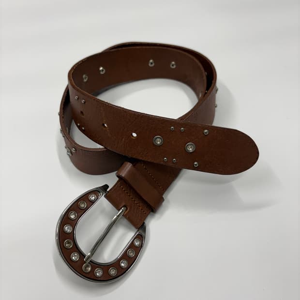 빈티지 웨스턴 스터드 홀슈 레더 벨트