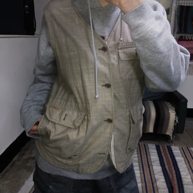 투티/0279 crocodile 베이지 면 베스트 아메카지 일본 빈티지