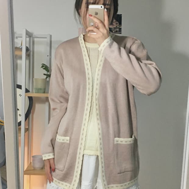 딸기라떼 스티치 오픈 가디건