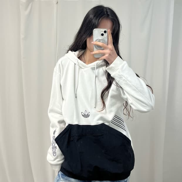 Adidas Black & White Center Logo Hoodie