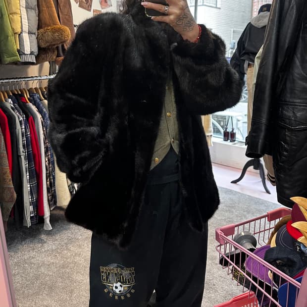 빈티지 블랙 사가밍크 코트 퍼자켓L