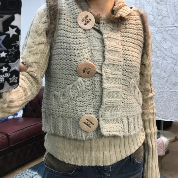 빈티지 여성 3버튼 니트 베스트 자켓 