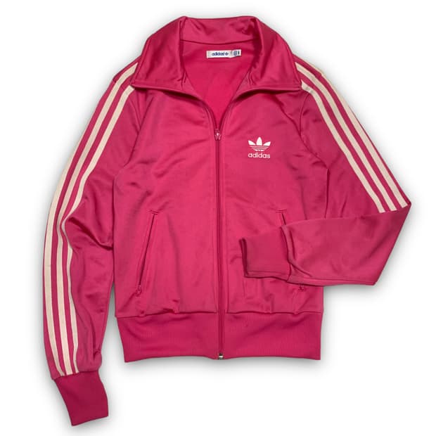 아디다스 핑크 파이어버드 빅로고 슬림 트랙탑 져지