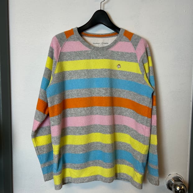 츠모리 치사토 슬립 멀티 스트라이프 니트 탑