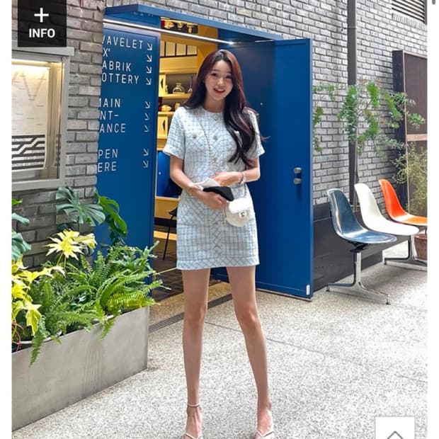 마리마켓 H 반팔 트위드 원피스  
