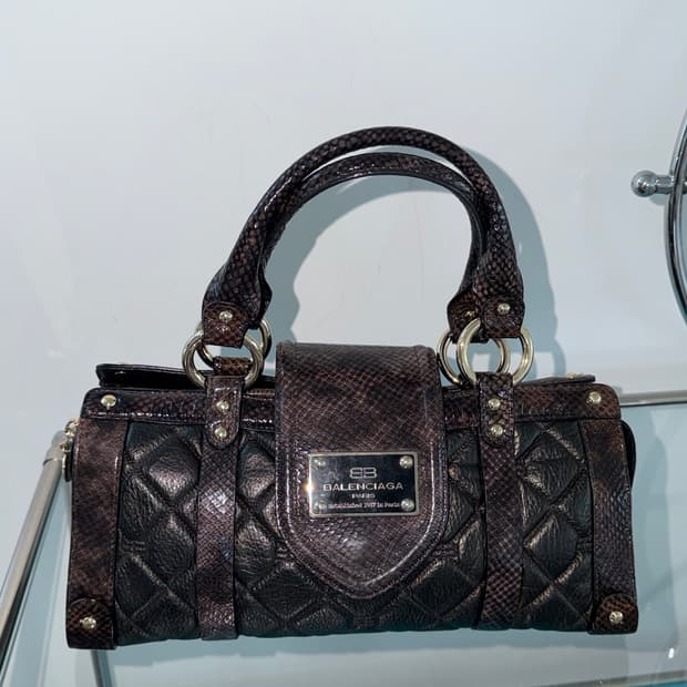 00's Python-Trim Quilted Leather Tote Ba