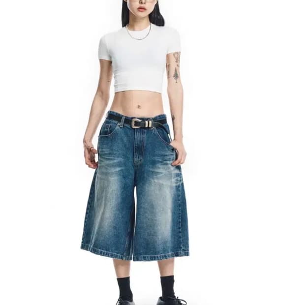 [S] 이지노이지 8부 데님 버뮤다 팬츠 딥 블루