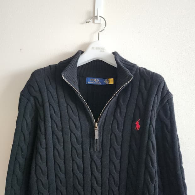 폴로 하프집업 케이블니트 (M