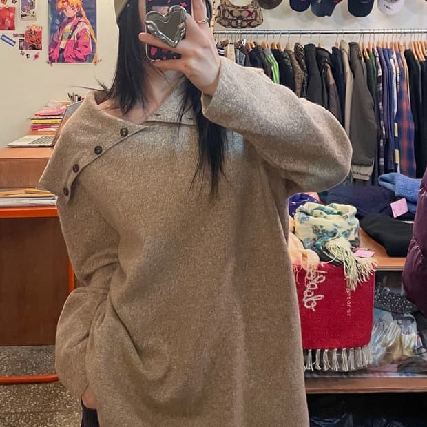 버튼 플랩카라 니트 [무배]