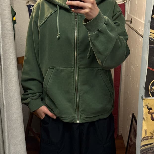 21S/S 준지 가먼트다잉 피그먼트 레글런 후드 집업 그린