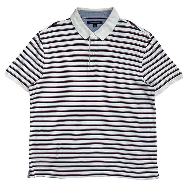 TOMMY HILFIGER PK 스트라이프 카라티 화이트 L/G