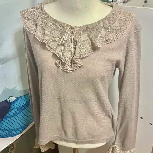 로맨틱 갸루 니트 레이스 블라우스 모리걸 