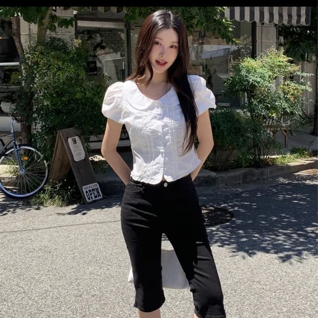 트렌디어패럴 클립 스판 슬릿 바이커 카프리 데님 팬츠