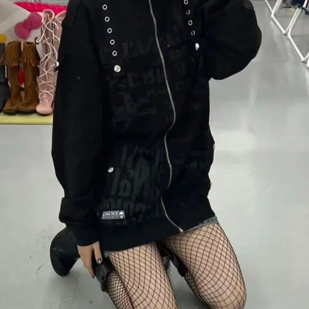 center clease 고스펑크 져지 집업 펑크룩 y2k 해골