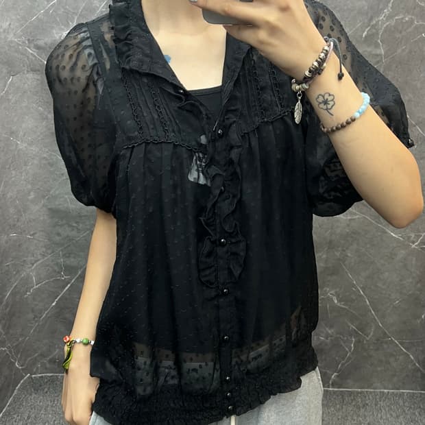Vintage 도트 시스루 블라우스 s414