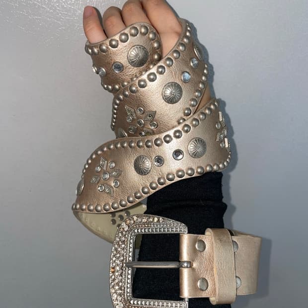 골든 베이지 레더 웨스턴 벨트