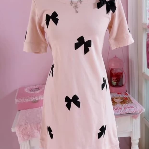 Milk 리본 핑크 반팔 원피스