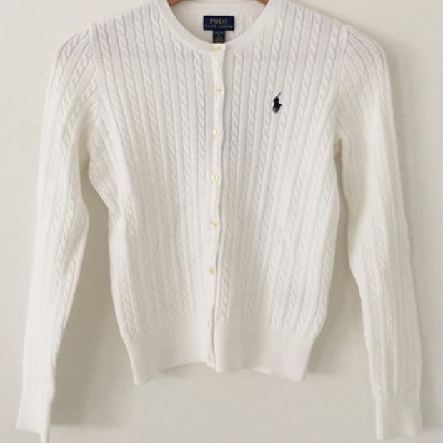 폴로 걸즈 가디건 XL 화이트 네이비포니