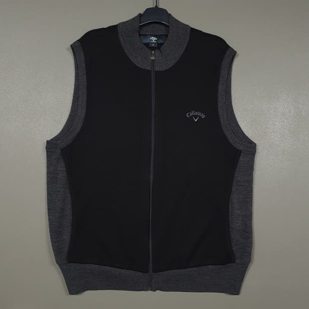 105 (XL) 캘러웨이 골프 고급 울 모 니트 집업 베스트 조끼 블랙
