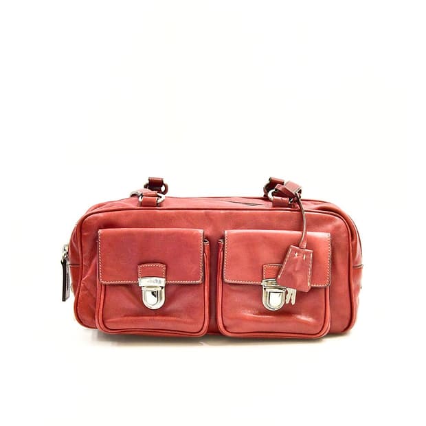 프라다 레드 레더 보스턴 숄더백 (정품)