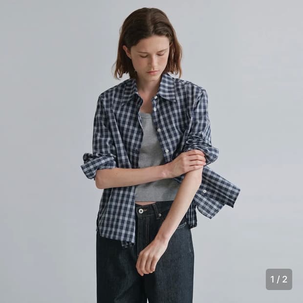코어드 Regular checkered shirt (navy)