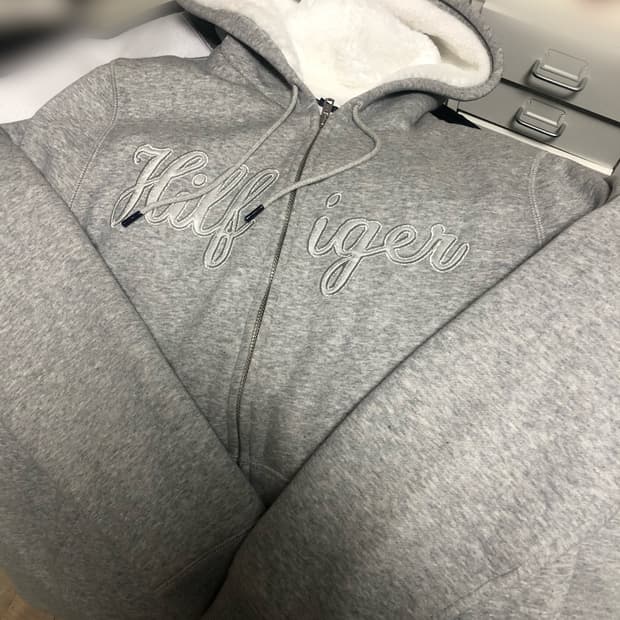 빈티지 타미 그레이 양털 후드집업