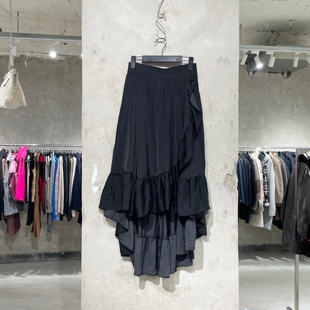 maje 블랙 프릴 레이어 폴리에스터 롱 스커트