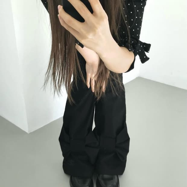 체메씨 리본 부츠컷 팬츠 