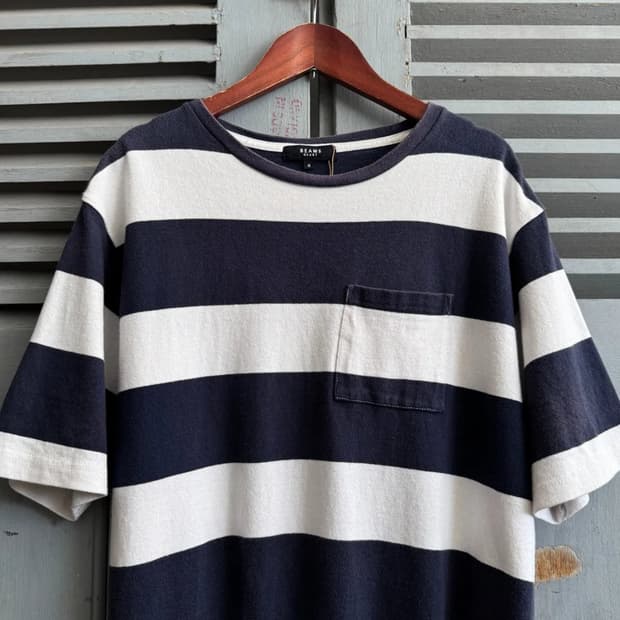 [M]BEAMS 빔즈 스트라이프 포켓 티셔츠