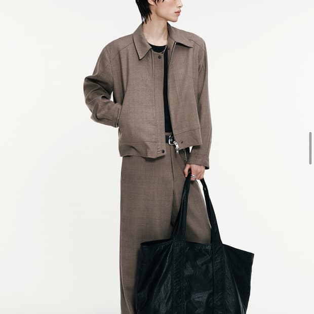 [2]알렌느 3D 울 체크 숏 자켓 베이지