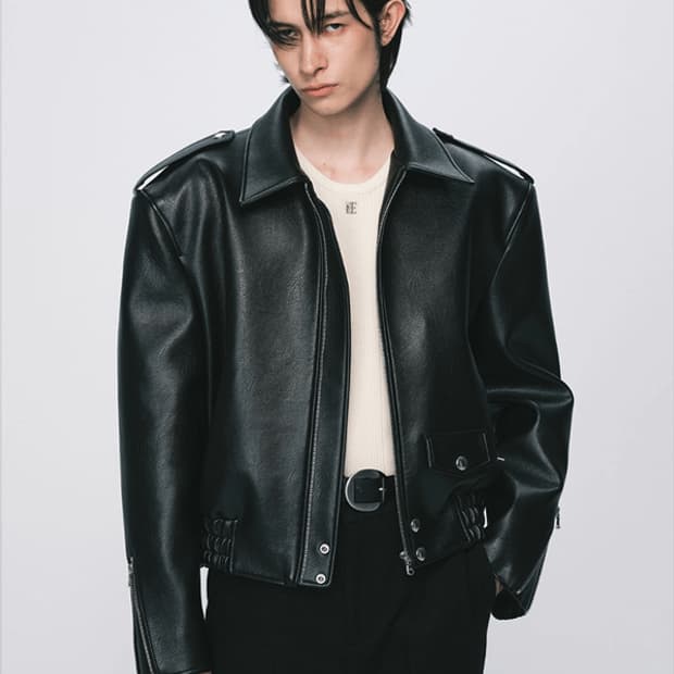 노이스 25ss 클래식 라이더 램스킨 블루종 자켓