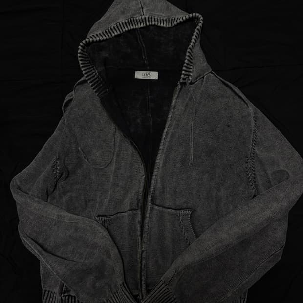 엘무드 피스 다이드 후디 니트 집업 스테인 차콜 48사이즈