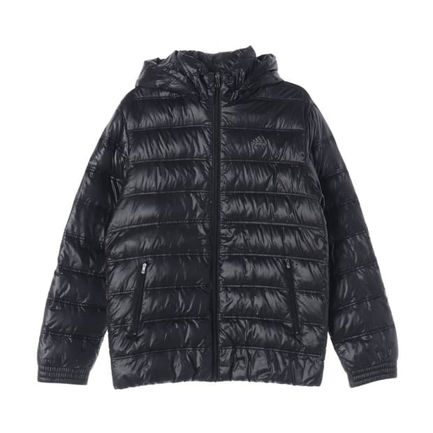 아디다스 구스 베이직2 블랙 유광 숏패딩 M