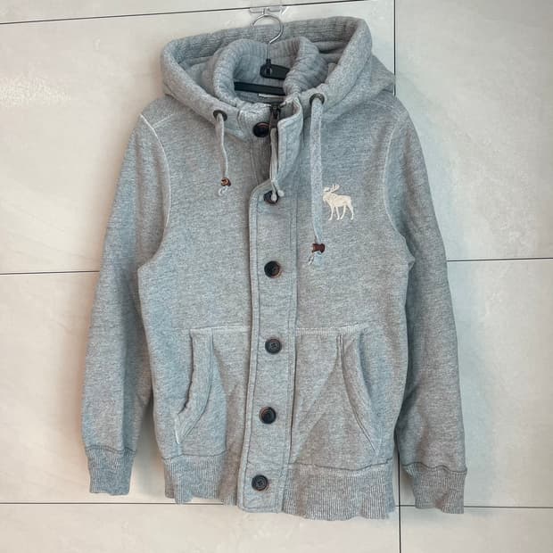 아베크롬비 화이트 순록 버튼 후드집업 그레이 (S)