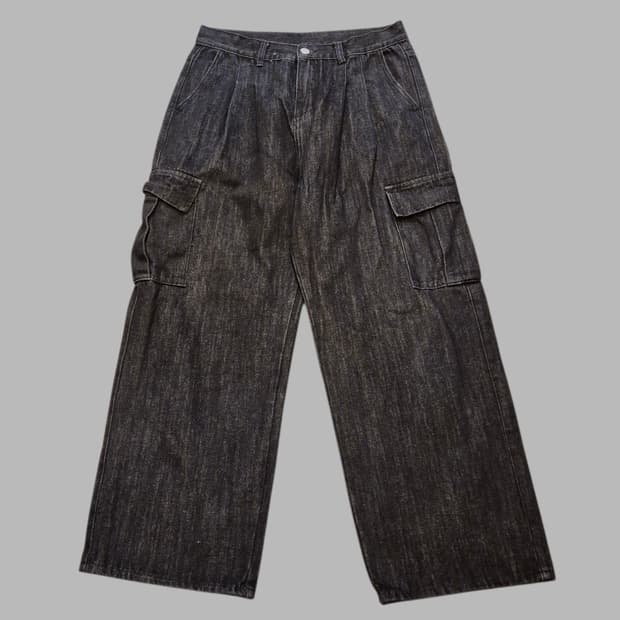 30인치 흑청 와이드핏 카고데님팬츠 