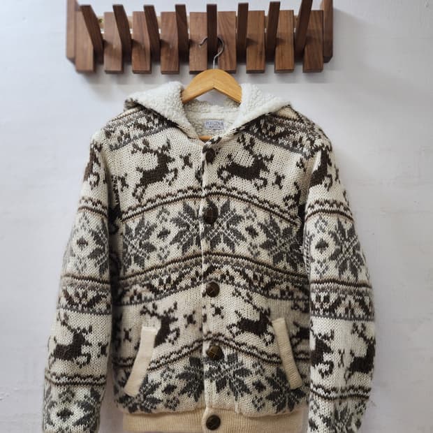 일본빈티지 눈꽃사슴후드스웨터