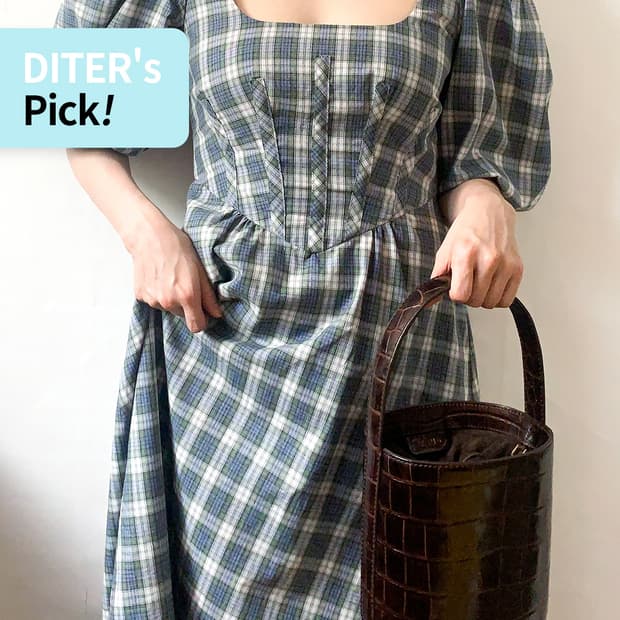 [EU38] 알렉사청 Alexa Chung 체크 퍼프슬리브 원피스