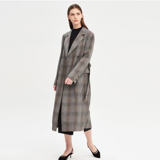 타임(TIME) 벨티드 체크코트 55-66 