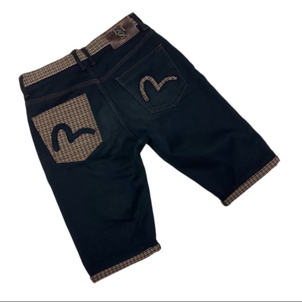 에비수 체크 하프데님팬츠