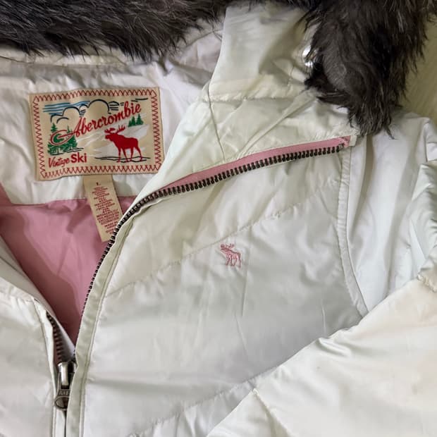 [유일매물] 아베크롬비 대장 핑크 순록 화이트 울프죠 패딩 퍼 후드집업